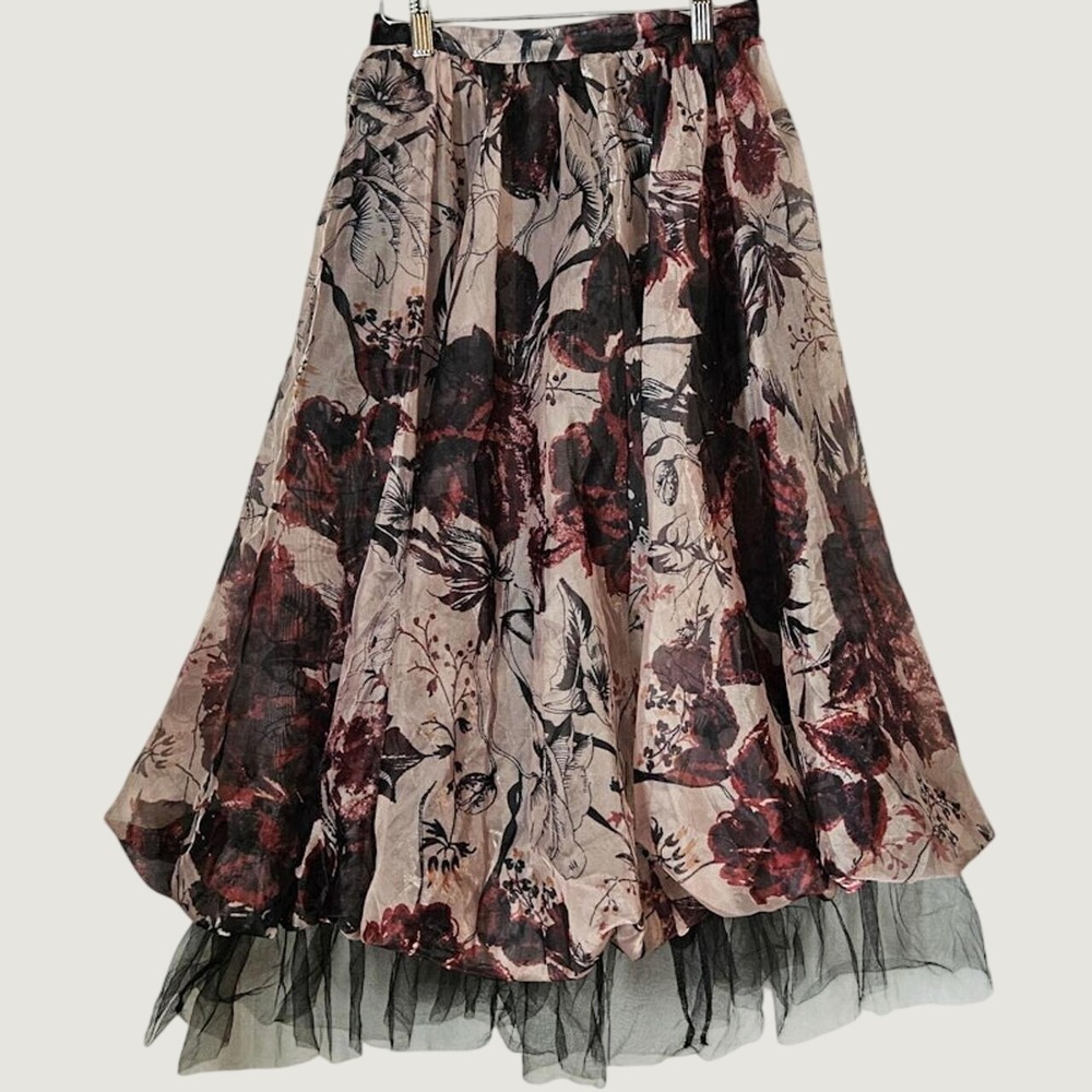 Anthropologie Size 2 Whimsigoth Dark Floral Organza Bubble Skirt Broken Zipper